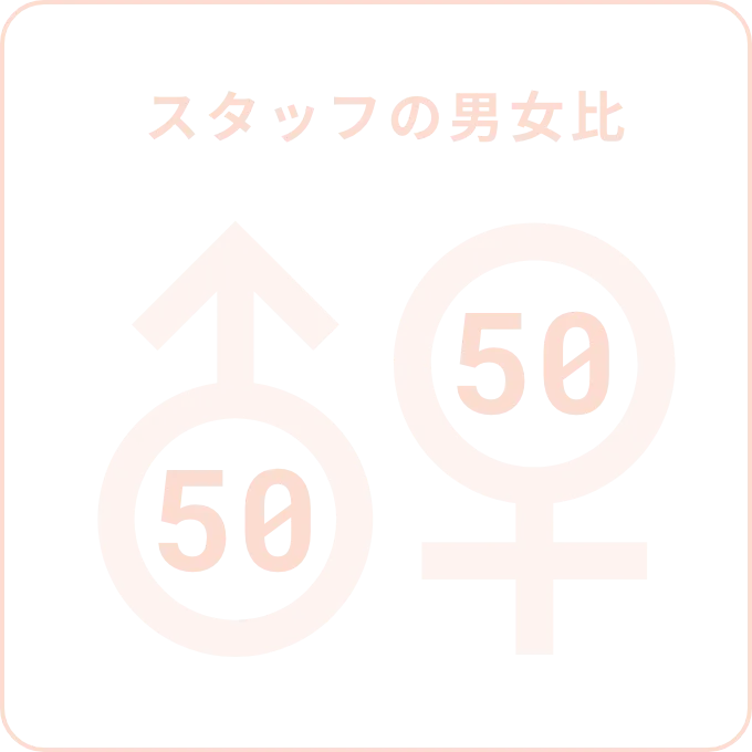 スタッフの男女比 50:50